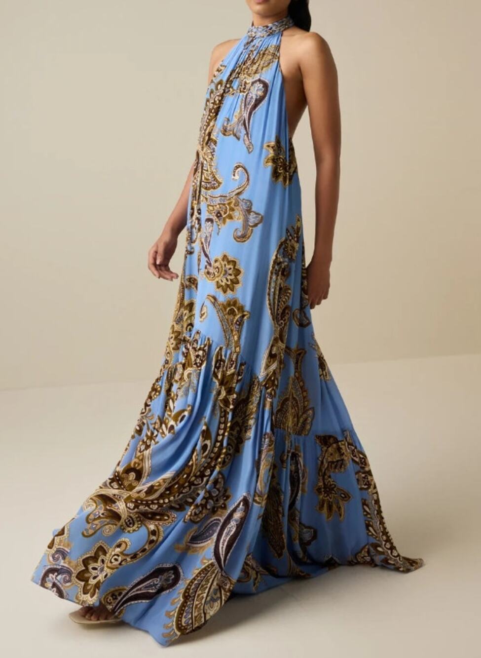 Hemant & Nandita Blue Paisley Braided Halter Neck Maxi Saya Long Dress Size M